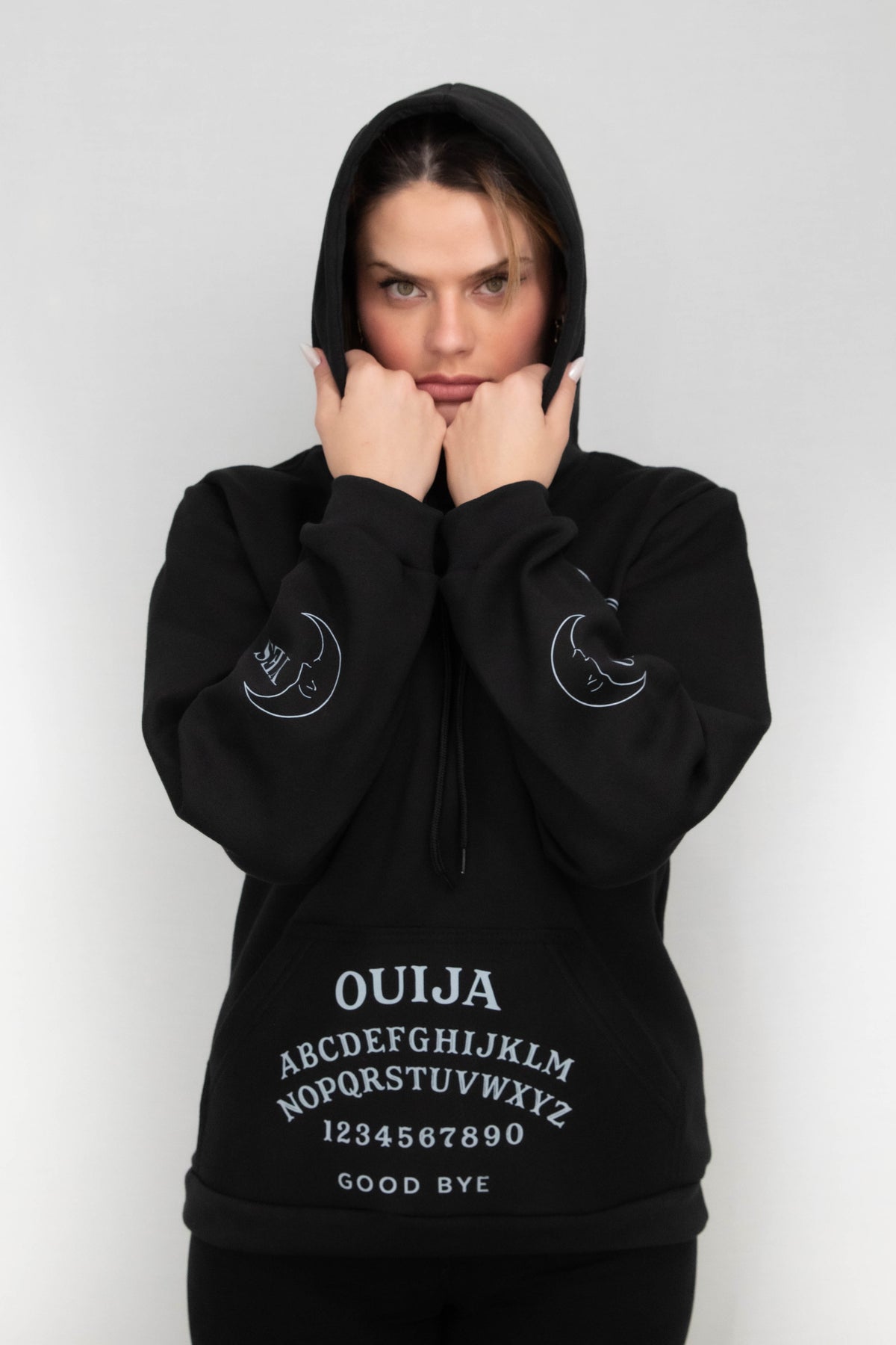 Moletom Unisex canguru OUIJA com Capuz Preto